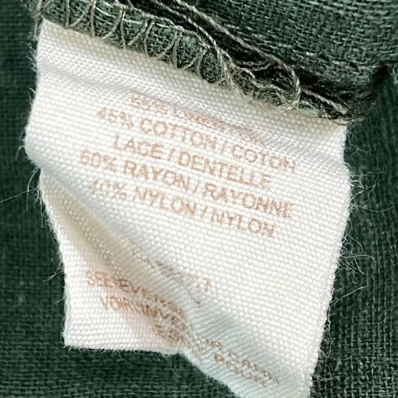 Free People Green Linen Cotton Blend Long Sleeves Army Green Top Lace Bodice - Picture 11 of 11